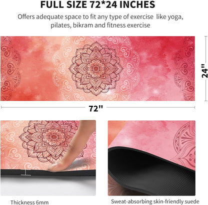 nuveti Yoga Mat Print Extra Thick TPE Non Slip Fitness Exercise Mat with Carrying Bag,72"x24" Extra Thick 6MM Exercise & Workout Mat for Yoga, Pilates Fitness and Floor Exercises - Colors A