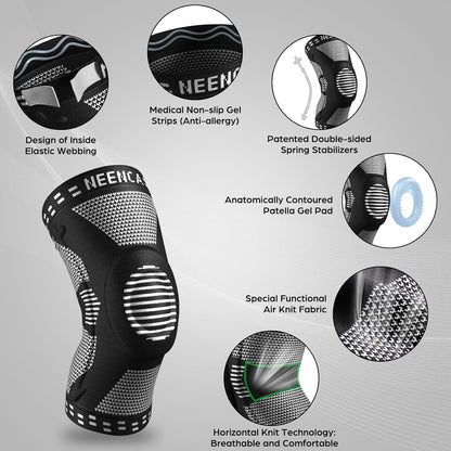 Professional Knee Brace, Medical Knee Support for Women & Men Relief | Patented Patella Gel Pad & Side Stabilizers, Compression Sleeve for Knee Pain, Swelling, ACL, PCL, Arthritis, Sports, Workout