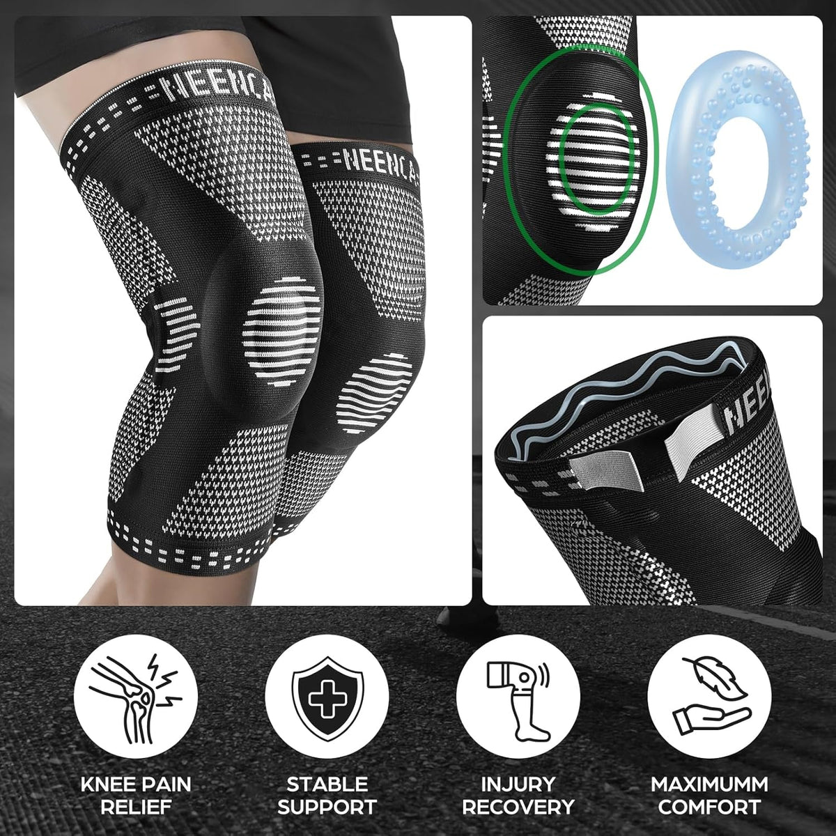 Professional Knee Brace, Medical Knee Support for Women & Men Relief | Patented Patella Gel Pad & Side Stabilizers, Compression Sleeve for Knee Pain, Swelling, ACL, PCL, Arthritis, Sports, Workout