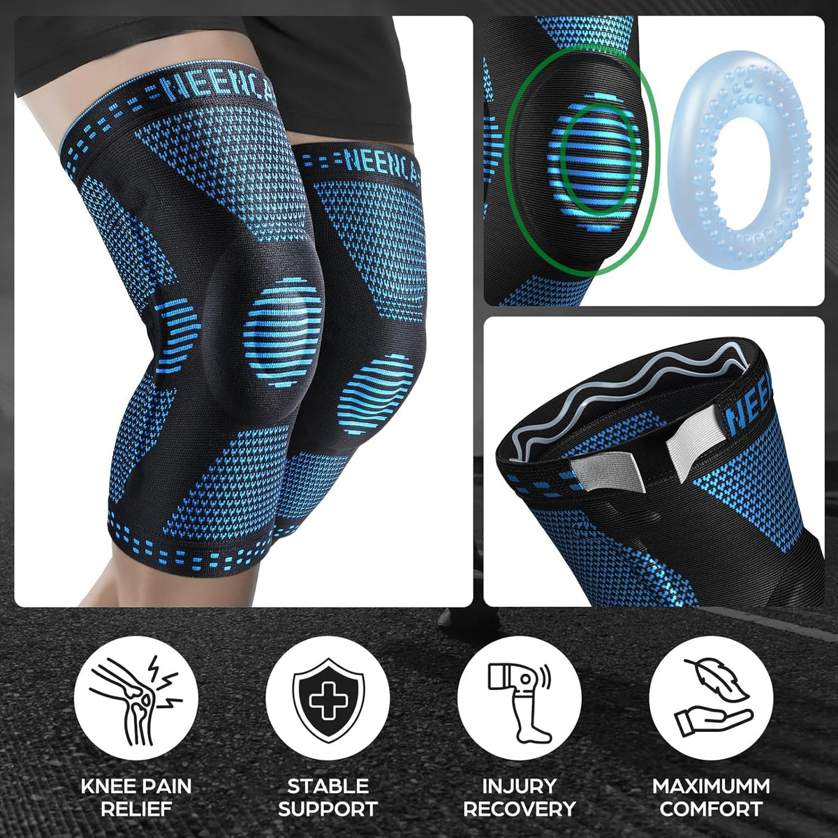 Professional Knee Brace, Medical Knee Support for Women & Men Relief | Patented Patella Gel Pad & Side Stabilizers, Compression Sleeve for Knee Pain, Swelling, ACL, PCL, Arthritis, Sports, Workout
