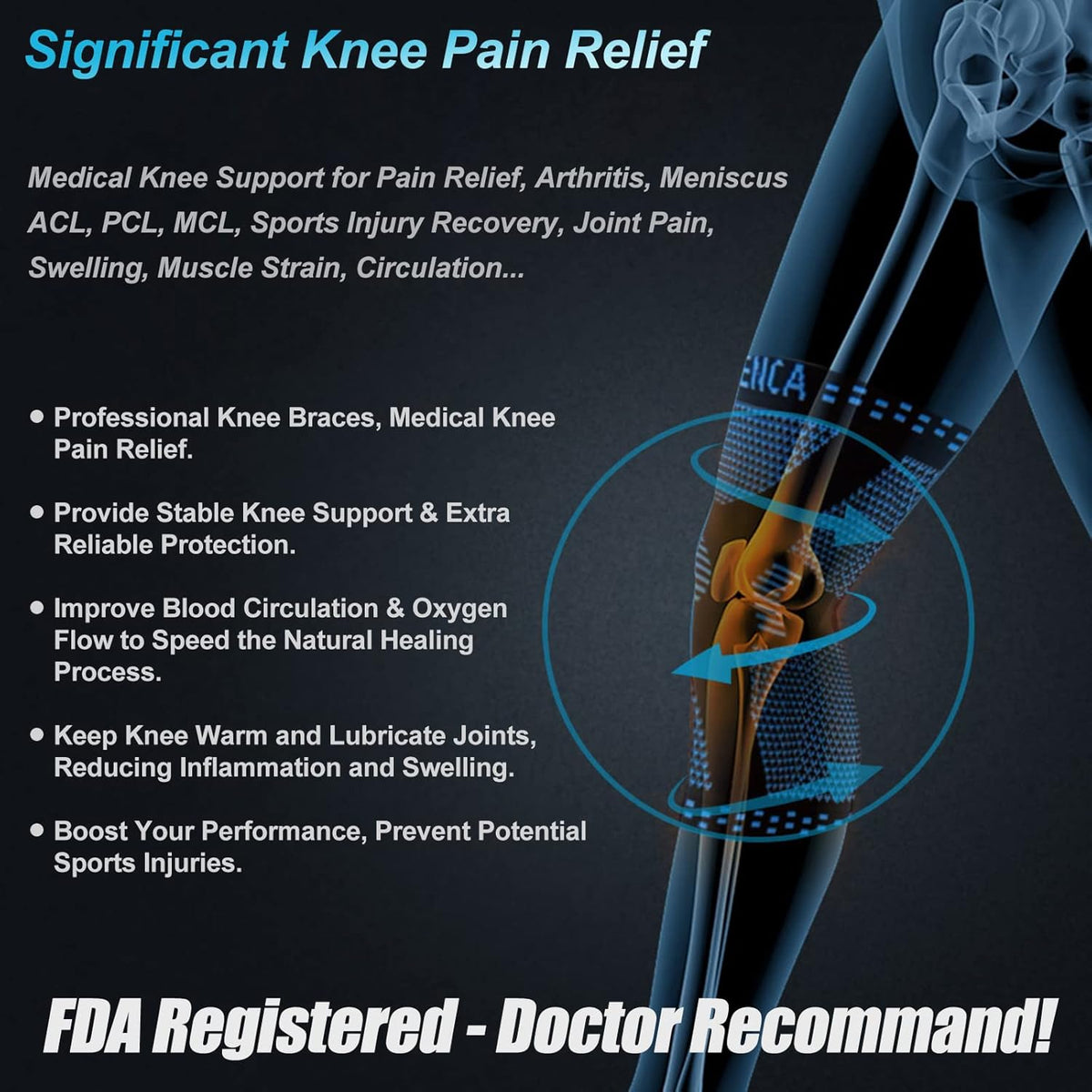 Professional Knee Brace, Medical Knee Support for Women & Men Relief | Patented Patella Gel Pad & Side Stabilizers, Compression Sleeve for Knee Pain, Swelling, ACL, PCL, Arthritis, Sports, Workout