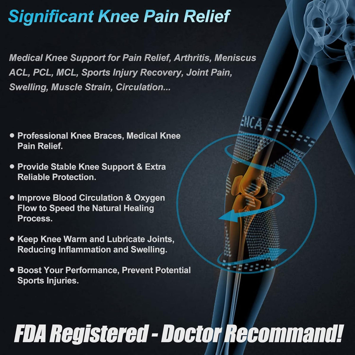 Professional Knee Brace, Medical Knee Support for Women & Men Relief | Patented Patella Gel Pad & Side Stabilizers, Compression Sleeve for Knee Pain, Swelling, ACL, PCL, Arthritis, Sports, Workout