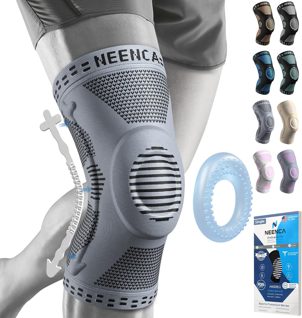 Professional Knee Brace, Medical Knee Support for Women & Men Relief | Patented Patella Gel Pad & Side Stabilizers, Compression Sleeve for Knee Pain, Swelling, ACL, PCL, Arthritis, Sports, Workout