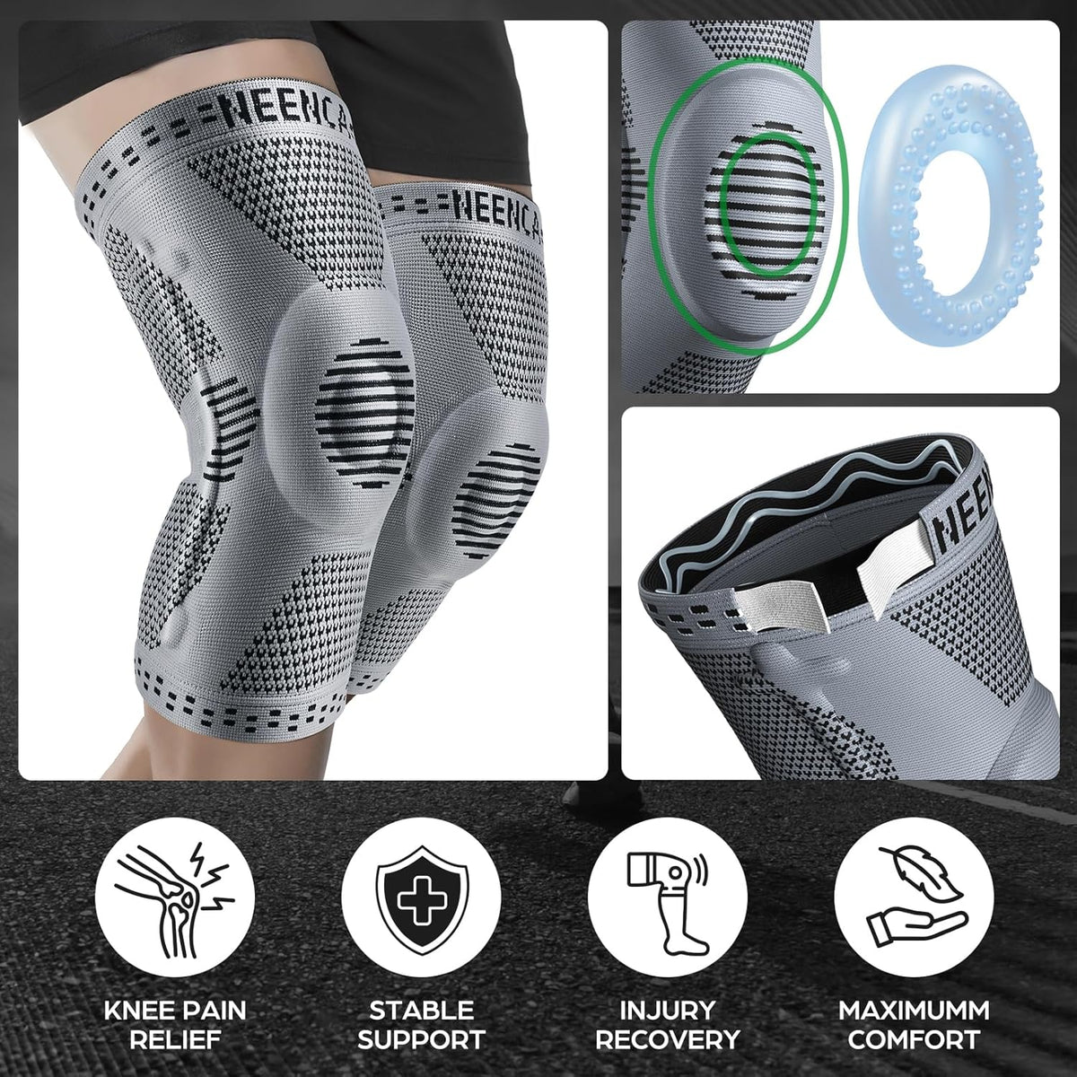 Professional Knee Brace, Medical Knee Support for Women & Men Relief | Patented Patella Gel Pad & Side Stabilizers, Compression Sleeve for Knee Pain, Swelling, ACL, PCL, Arthritis, Sports, Workout