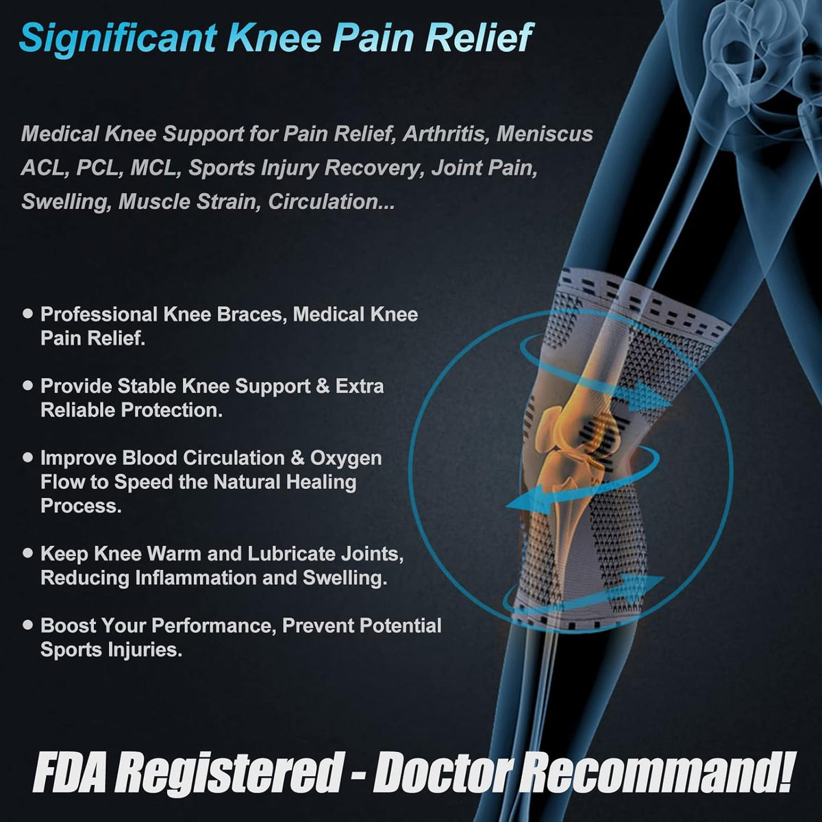 Professional Knee Brace, Medical Knee Support for Women & Men Relief | Patented Patella Gel Pad & Side Stabilizers, Compression Sleeve for Knee Pain, Swelling, ACL, PCL, Arthritis, Sports, Workout