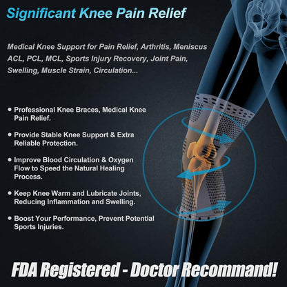 Professional Knee Brace, Medical Knee Support for Women & Men Relief | Patented Patella Gel Pad & Side Stabilizers, Compression Sleeve for Knee Pain, Swelling, ACL, PCL, Arthritis, Sports, Workout