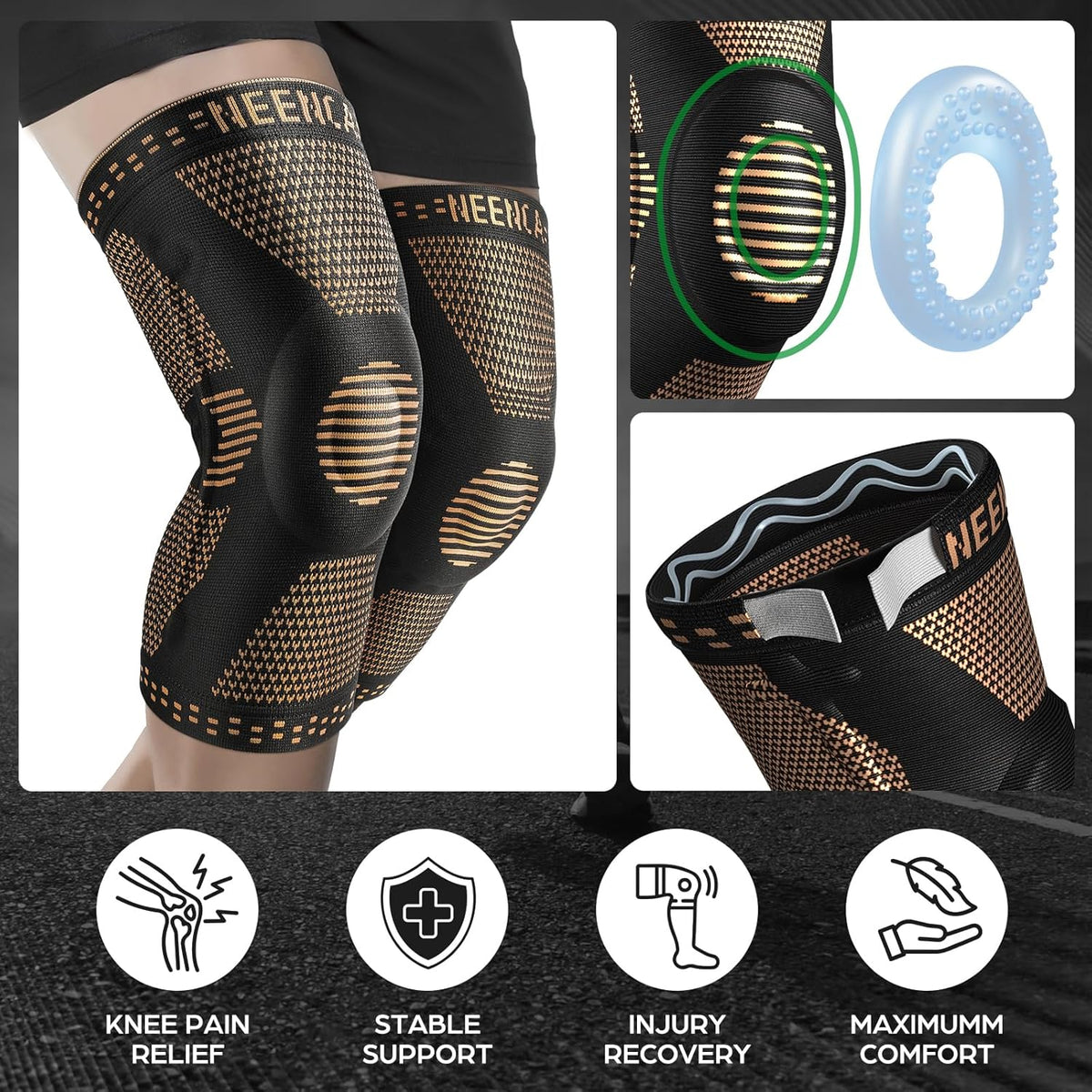 Professional Knee Brace, Medical Knee Support for Women & Men Relief | Patented Patella Gel Pad & Side Stabilizers, Compression Sleeve for Knee Pain, Swelling, ACL, PCL, Arthritis, Sports, Workout