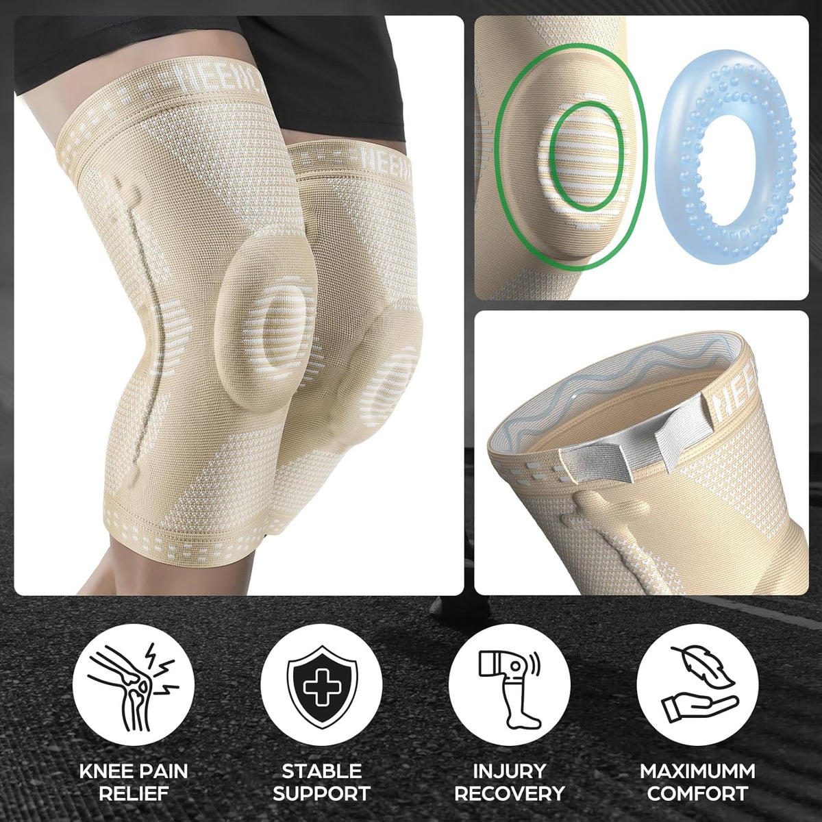 Professional Knee Brace, Medical Knee Support for Women & Men Relief | Patented Patella Gel Pad & Side Stabilizers, Compression Sleeve for Knee Pain, Swelling, ACL, PCL, Arthritis, Sports, Workout