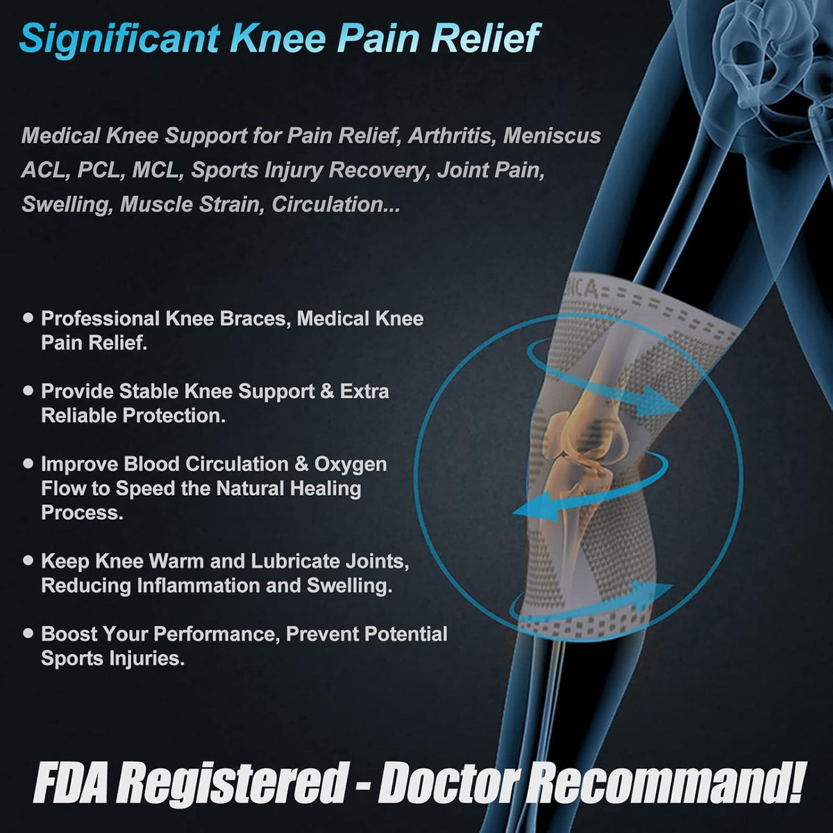 Professional Knee Brace, Medical Knee Support for Women & Men Relief | Patented Patella Gel Pad & Side Stabilizers, Compression Sleeve for Knee Pain, Swelling, ACL, PCL, Arthritis, Sports, Workout