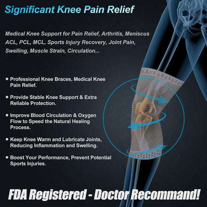 Professional Knee Brace, Medical Knee Support for Women & Men Relief | Patented Patella Gel Pad & Side Stabilizers, Compression Sleeve for Knee Pain, Swelling, ACL, PCL, Arthritis, Sports, Workout