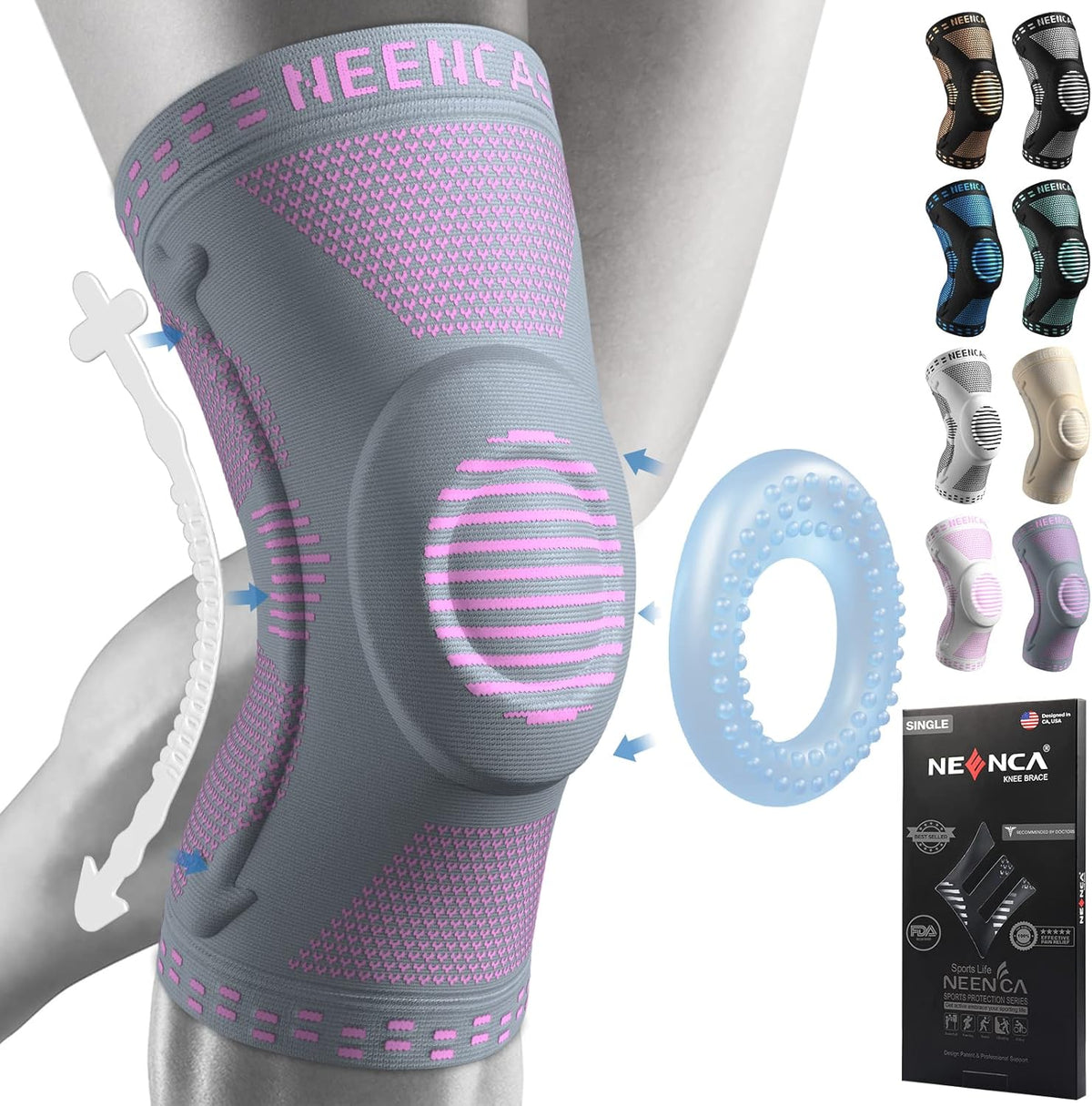 Professional Knee Brace, Medical Knee Support for Women & Men Relief | Patented Patella Gel Pad & Side Stabilizers, Compression Sleeve for Knee Pain, Swelling, ACL, PCL, Arthritis, Sports, Workout