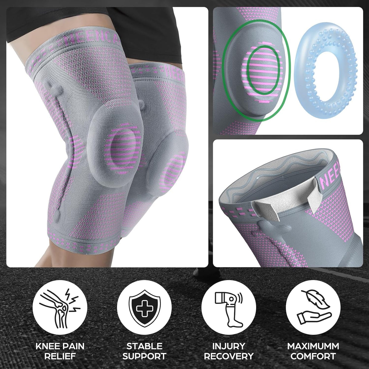 Professional Knee Brace, Medical Knee Support for Women & Men Relief | Patented Patella Gel Pad & Side Stabilizers, Compression Sleeve for Knee Pain, Swelling, ACL, PCL, Arthritis, Sports, Workout