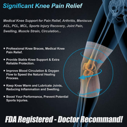 Professional Knee Brace, Medical Knee Support for Women & Men Relief | Patented Patella Gel Pad & Side Stabilizers, Compression Sleeve for Knee Pain, Swelling, ACL, PCL, Arthritis, Sports, Workout
