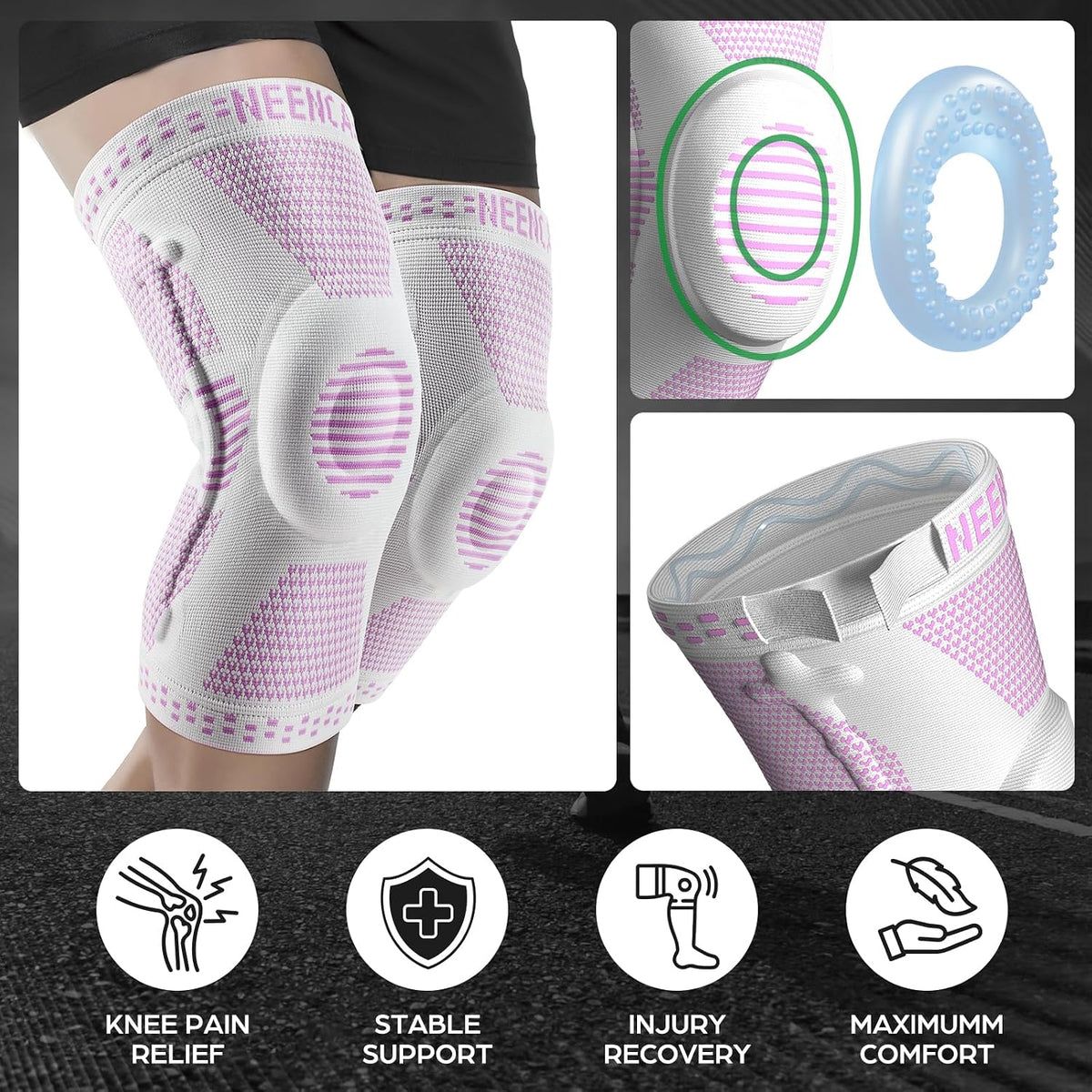 Professional Knee Brace, Medical Knee Support for Women & Men Relief | Patented Patella Gel Pad & Side Stabilizers, Compression Sleeve for Knee Pain, Swelling, ACL, PCL, Arthritis, Sports, Workout