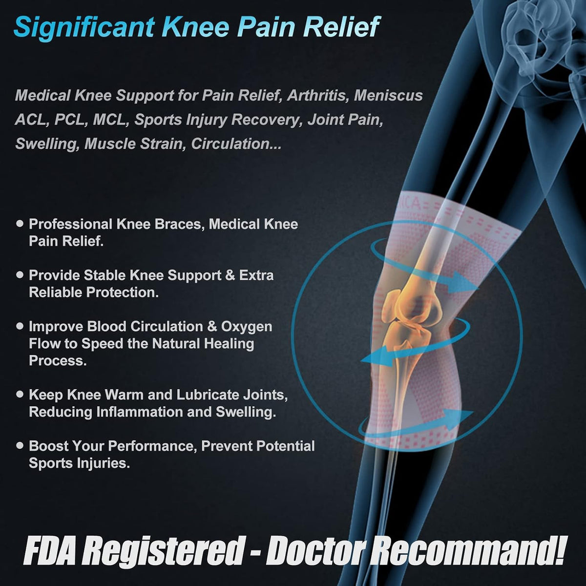 Professional Knee Brace, Medical Knee Support for Women & Men Relief | Patented Patella Gel Pad & Side Stabilizers, Compression Sleeve for Knee Pain, Swelling, ACL, PCL, Arthritis, Sports, Workout
