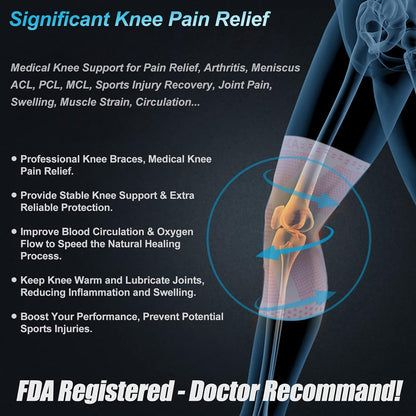Professional Knee Brace, Medical Knee Support for Women & Men Relief | Patented Patella Gel Pad & Side Stabilizers, Compression Sleeve for Knee Pain, Swelling, ACL, PCL, Arthritis, Sports, Workout