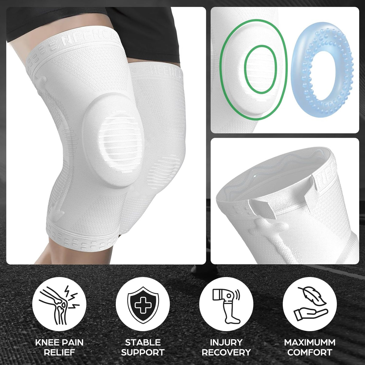Professional Knee Brace, Medical Knee Support for Women & Men Relief | Patented Patella Gel Pad & Side Stabilizers, Compression Sleeve for Knee Pain, Swelling, ACL, PCL, Arthritis, Sports, Workout