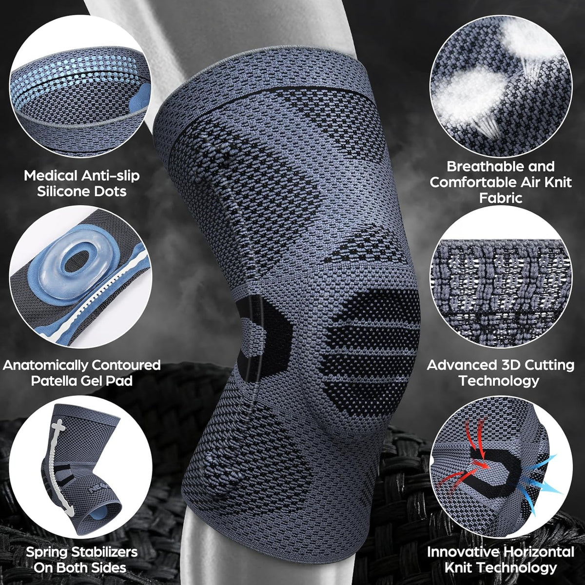 Professional Knee Brace, Medical Knee Support for Women & Men Relief | Patented Patella Gel Pad & Side Stabilizers, Compression Sleeve for Knee Pain, Swelling, ACL, PCL, Arthritis, Sports, Workout