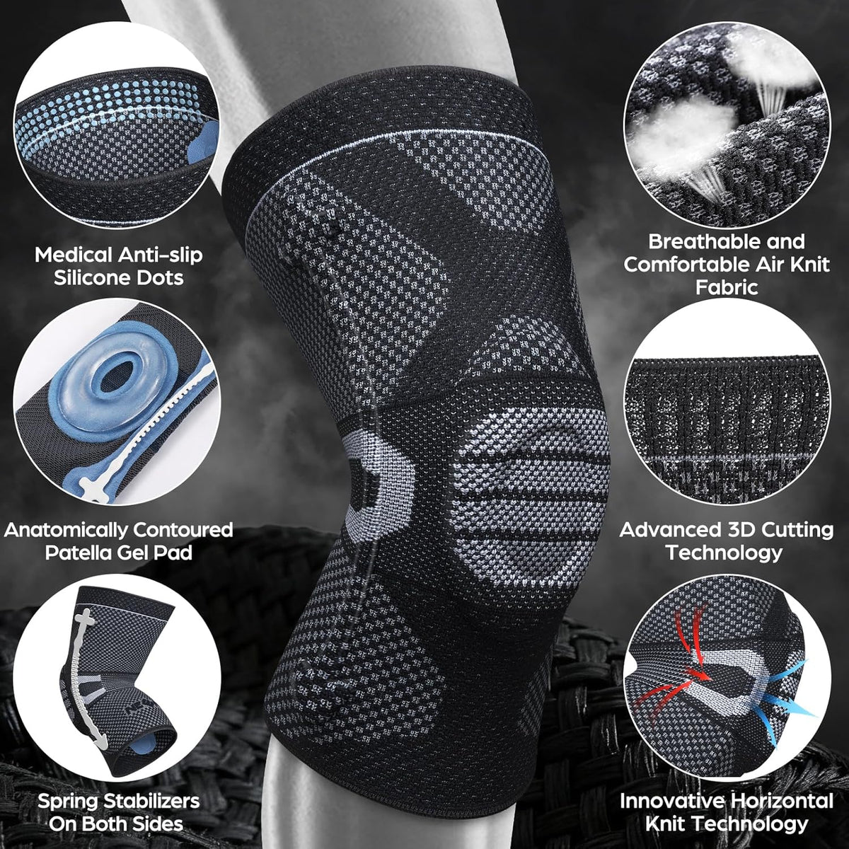 Professional Knee Brace, Medical Knee Support for Women & Men Relief | Patented Patella Gel Pad & Side Stabilizers, Compression Sleeve for Knee Pain, Swelling, ACL, PCL, Arthritis, Sports, Workout