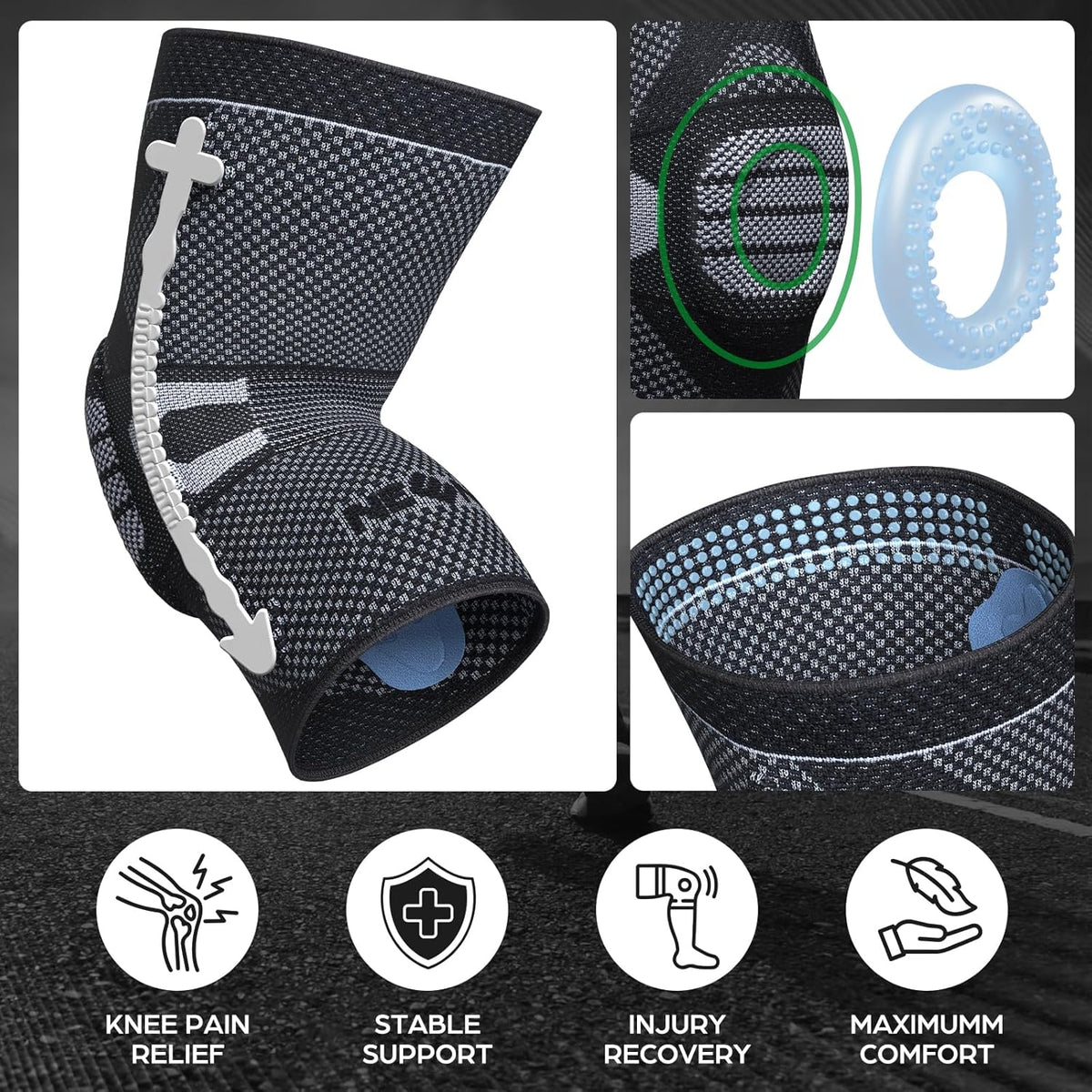 Professional Knee Brace, Medical Knee Support for Women & Men Relief | Patented Patella Gel Pad & Side Stabilizers, Compression Sleeve for Knee Pain, Swelling, ACL, PCL, Arthritis, Sports, Workout
