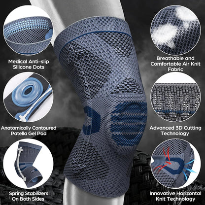 Professional Knee Brace, Medical Knee Support for Women & Men Relief | Patented Patella Gel Pad & Side Stabilizers, Compression Sleeve for Knee Pain, Swelling, ACL, PCL, Arthritis, Sports, Workout