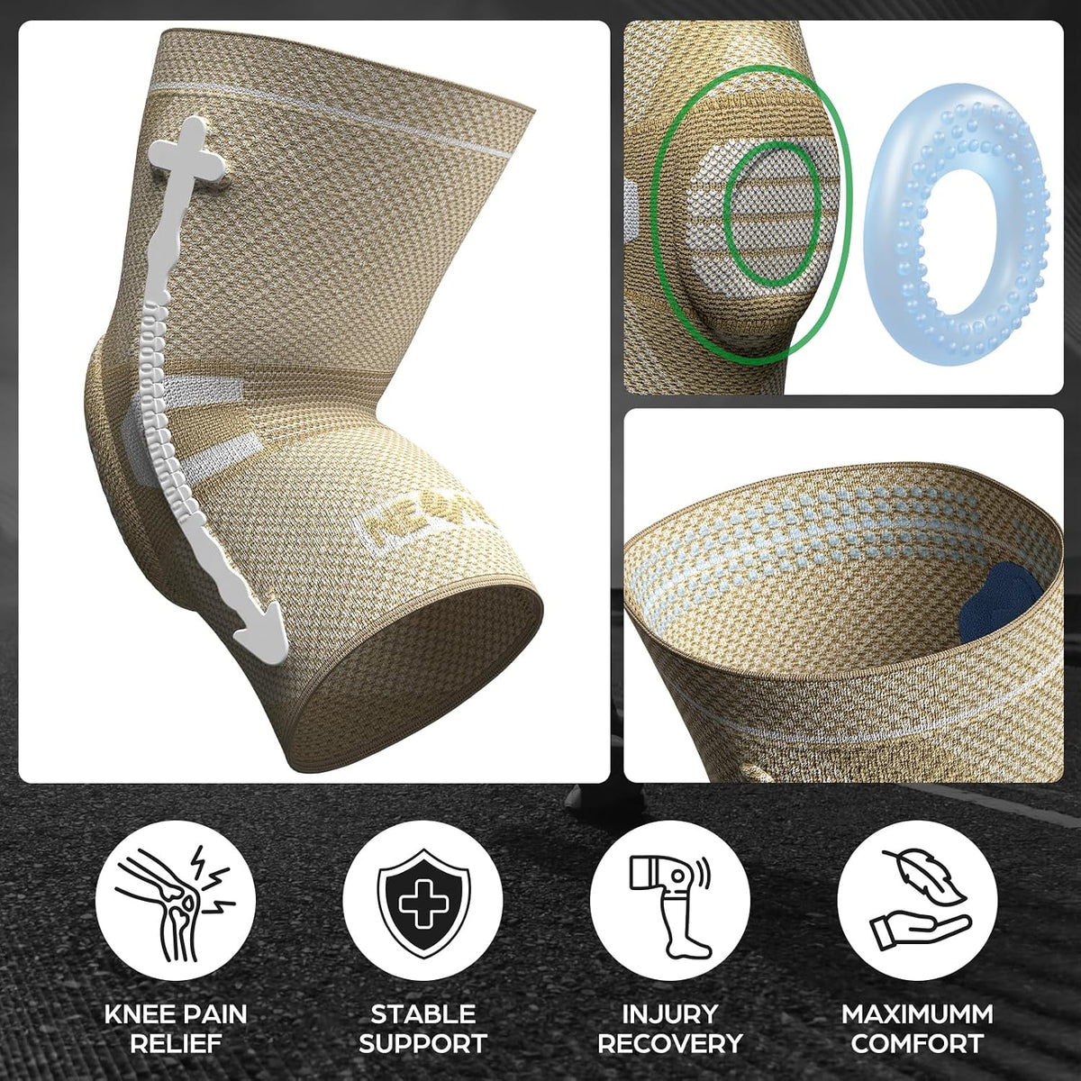 Professional Knee Brace, Medical Knee Support for Women & Men Relief | Patented Patella Gel Pad & Side Stabilizers, Compression Sleeve for Knee Pain, Swelling, ACL, PCL, Arthritis, Sports, Workout