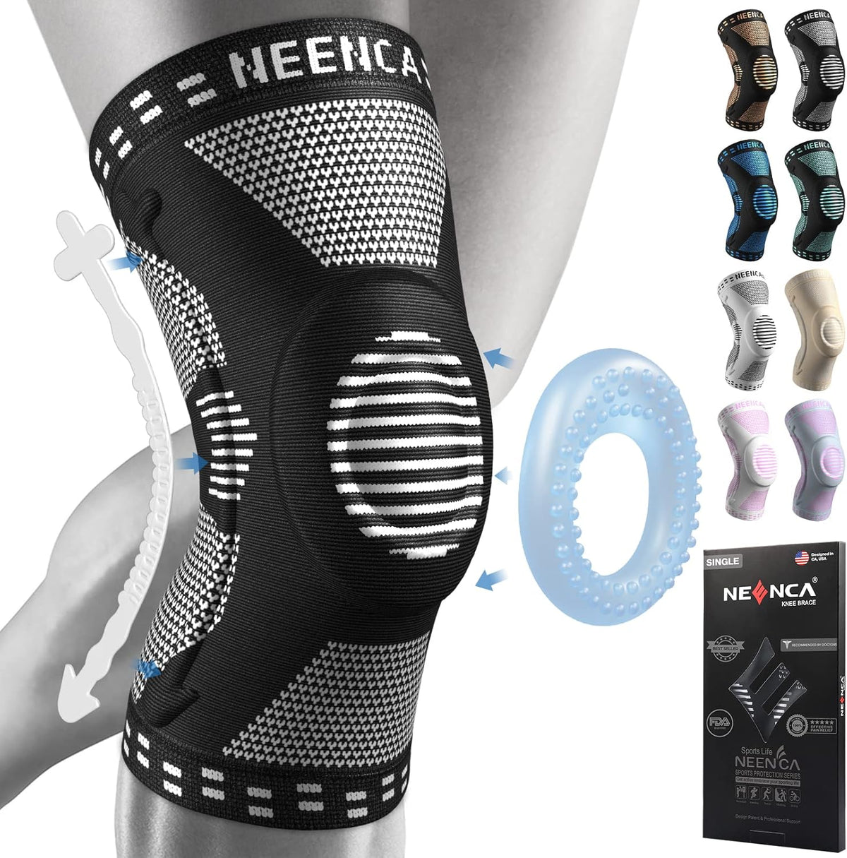 Professional Knee Brace, Medical Knee Support for Women & Men Relief | Patented Patella Gel Pad & Side Stabilizers, Compression Sleeve for Knee Pain, Swelling, ACL, PCL, Arthritis, Sports, Workout