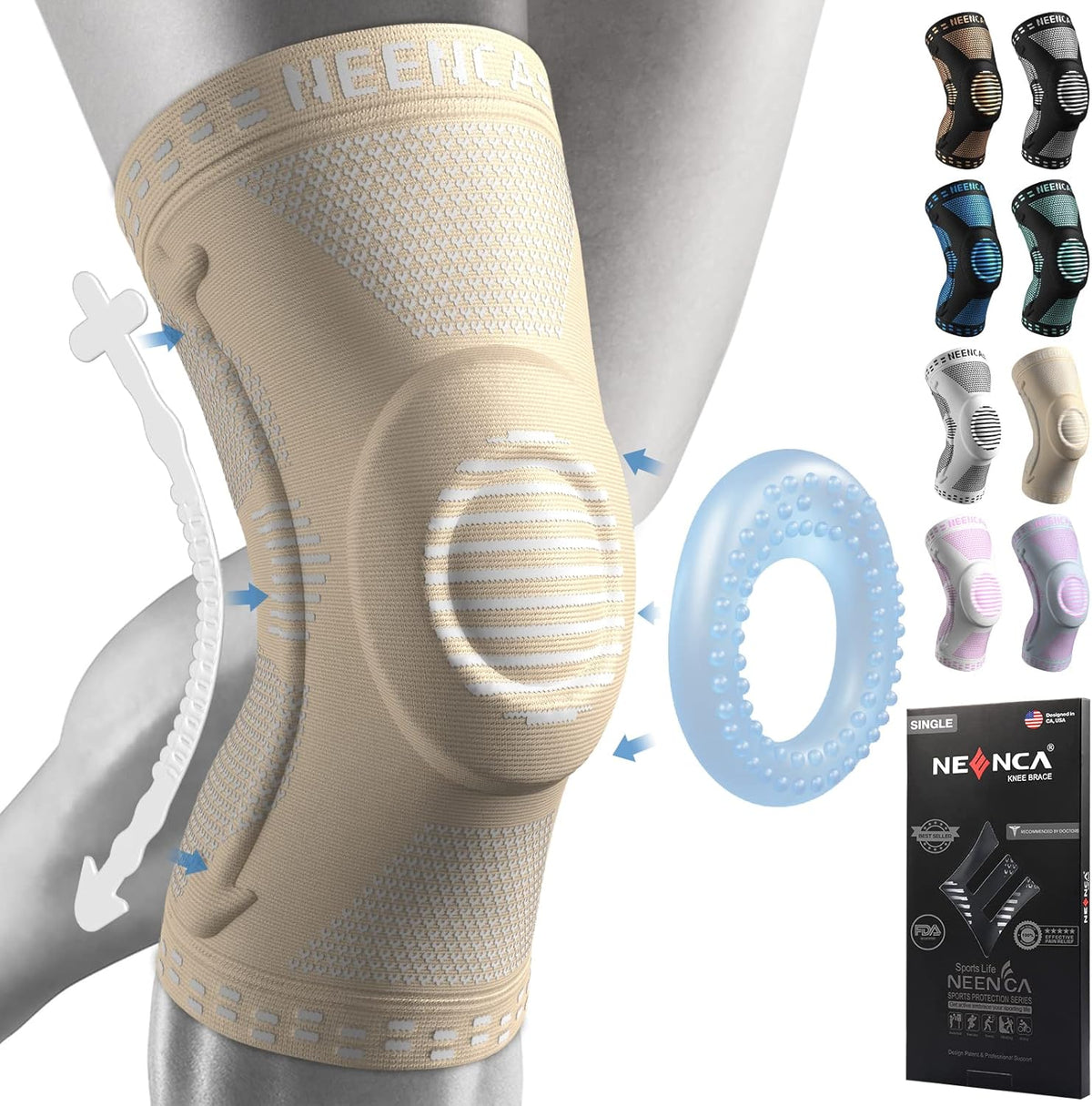 Professional Knee Brace, Medical Knee Support for Women & Men Relief | Patented Patella Gel Pad & Side Stabilizers, Compression Sleeve for Knee Pain, Swelling, ACL, PCL, Arthritis, Sports, Workout