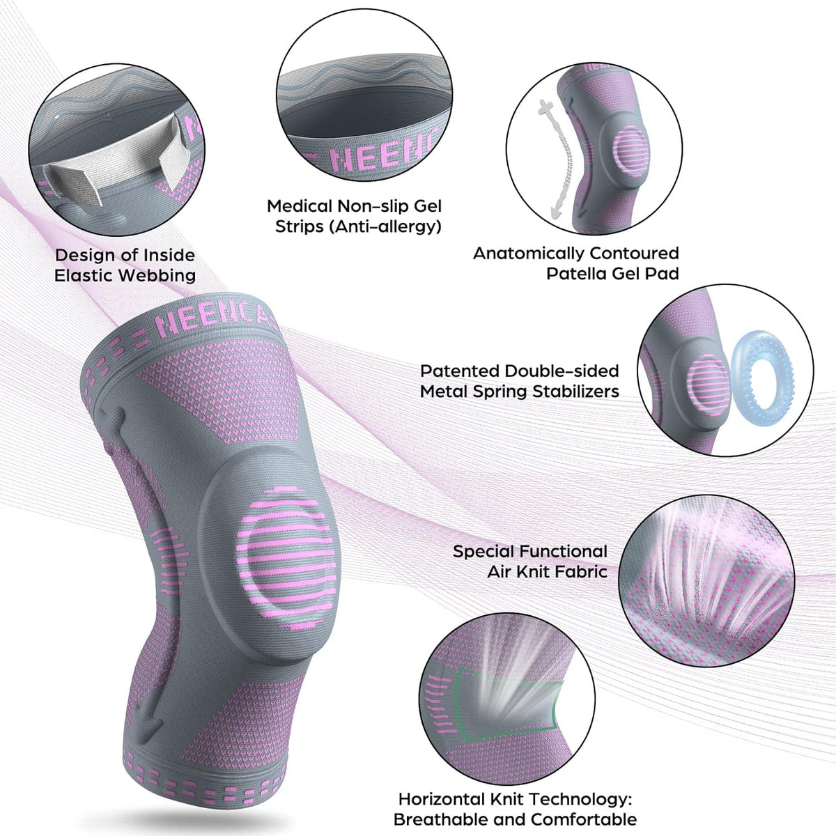 Professional Knee Brace, Medical Knee Support for Women & Men Relief | Patented Patella Gel Pad & Side Stabilizers, Compression Sleeve for Knee Pain, Swelling, ACL, PCL, Arthritis, Sports, Workout