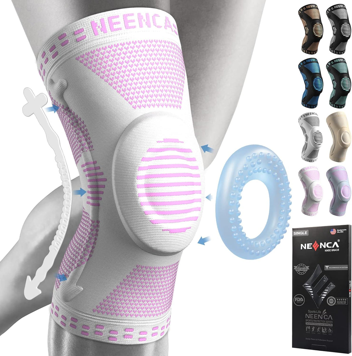 Professional Knee Brace, Medical Knee Support for Women & Men Relief | Patented Patella Gel Pad & Side Stabilizers, Compression Sleeve for Knee Pain, Swelling, ACL, PCL, Arthritis, Sports, Workout