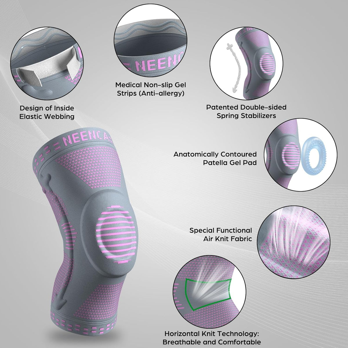 Professional Knee Brace, Medical Knee Support for Women & Men Relief | Patented Patella Gel Pad & Side Stabilizers, Compression Sleeve for Knee Pain, Swelling, ACL, PCL, Arthritis, Sports, Workout