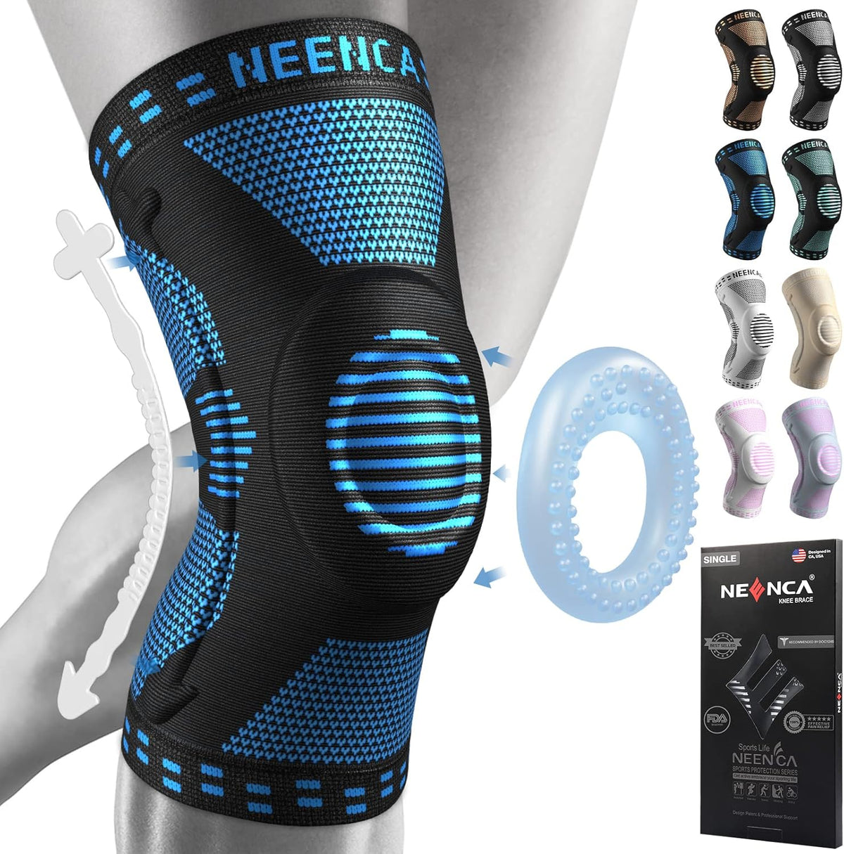 Professional Knee Brace, Medical Knee Support for Women & Men Relief | Patented Patella Gel Pad & Side Stabilizers, Compression Sleeve for Knee Pain, Swelling, ACL, PCL, Arthritis, Sports, Workout