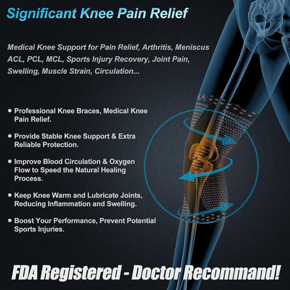 Professional Knee Brace, Medical Knee Support for Women & Men Relief | Patented Patella Gel Pad & Side Stabilizers, Compression Sleeve for Knee Pain, Swelling, ACL, PCL, Arthritis, Sports, Workout