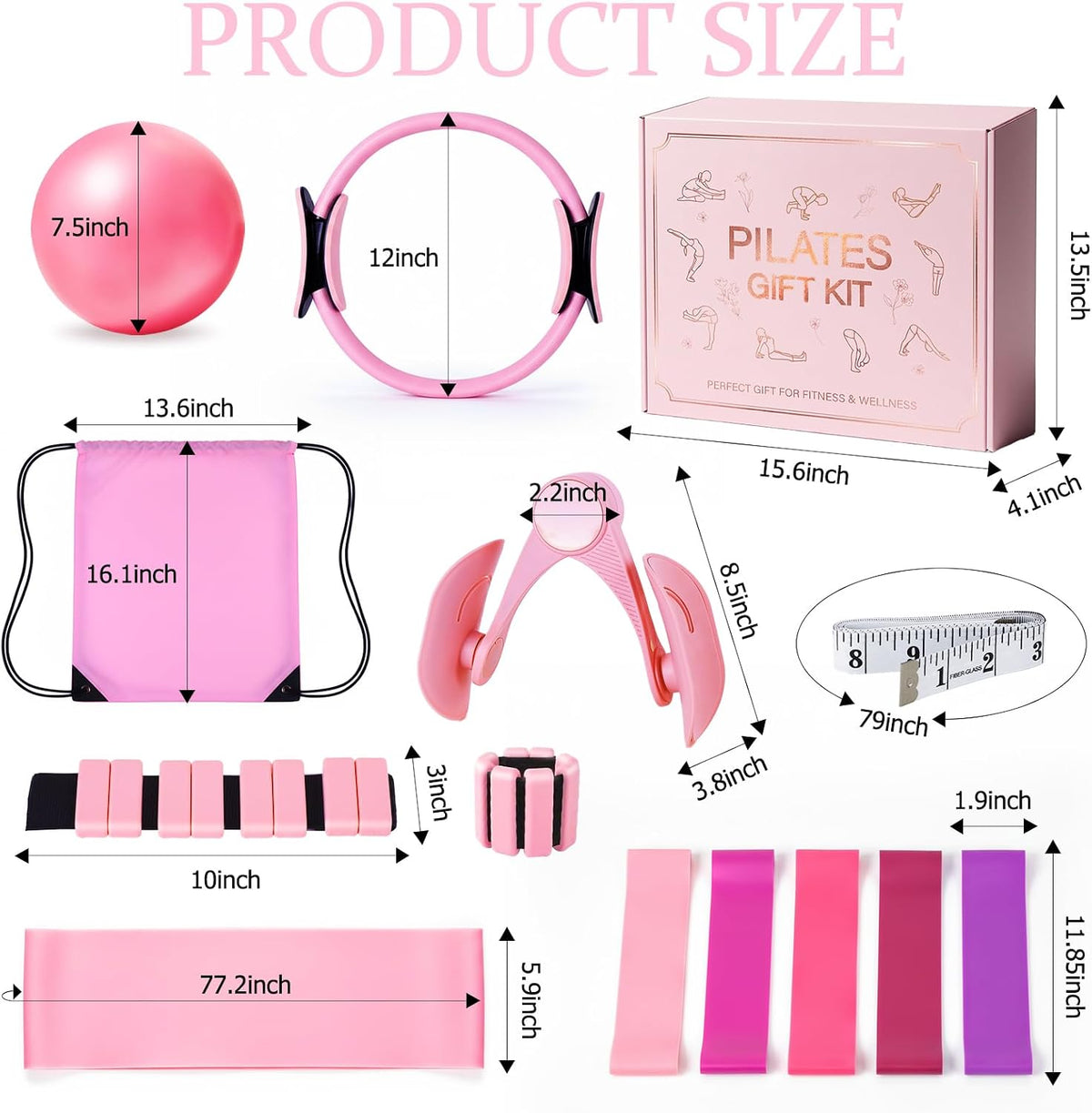 All-in-One Home Workout Kit for Women–Pilates Kit with Ankle Weights, Magic Circle 12 inch, Resistance Bands, Mini Pilates Ball, Carry Bag – Beginner Pilates Gift Set for Mother's Day, Birthday