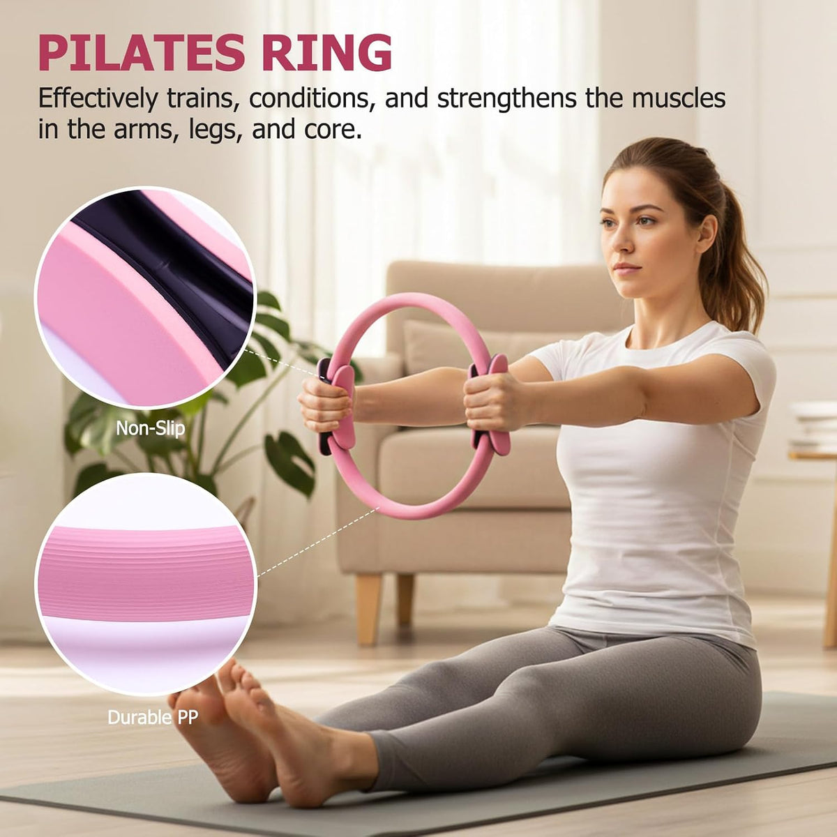 All-in-One Home Workout Kit for Women–Pilates Kit with Ankle Weights, Magic Circle 12 inch, Resistance Bands, Mini Pilates Ball, Carry Bag – Beginner Pilates Gift Set for Mother's Day, Birthday