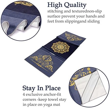 Yoga Towel,Microfiber Mat Towels w Smart Corner Pocket Elastic Loop,Non Slip Towel for Hot Yoga