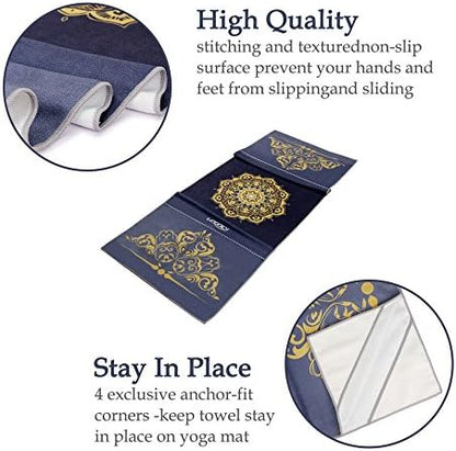 Yoga Towel,Microfiber Mat Towels w Smart Corner Pocket Elastic Loop,Non Slip Towel for Hot Yoga
