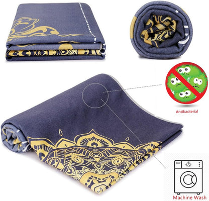 Yoga Towel,Microfiber Mat Towels w Smart Corner Pocket Elastic Loop,Non Slip Towel for Hot Yoga