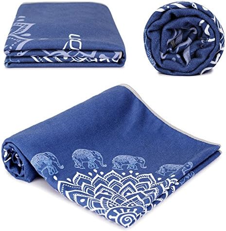Yoga Towel,Microfiber Mat Towels w Smart Corner Pocket Elastic Loop,Non Slip Towel for Hot Yoga