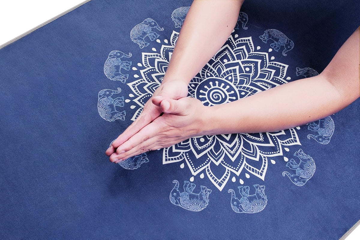 Yoga Towel,Microfiber Mat Towels w Smart Corner Pocket Elastic Loop,Non Slip Towel for Hot Yoga