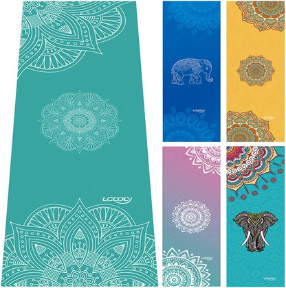 Yoga Towel,Microfiber Mat Towels w Smart Corner Pocket Elastic Loop,Non Slip Towel for Hot Yoga