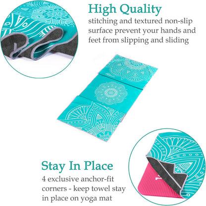 Yoga Towel,Microfiber Mat Towels w Smart Corner Pocket Elastic Loop,Non Slip Towel for Hot Yoga