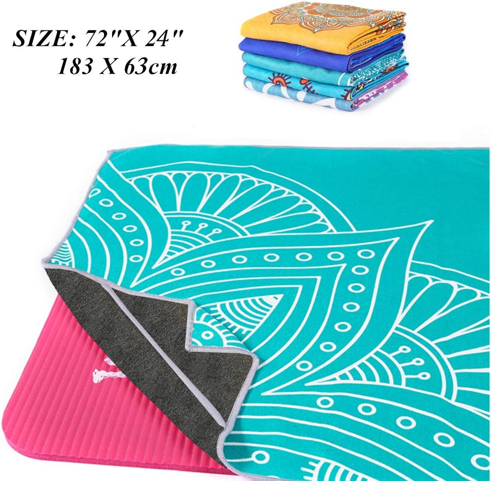 Yoga Towel,Microfiber Mat Towels w Smart Corner Pocket Elastic Loop,Non Slip Towel for Hot Yoga