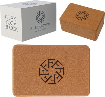 FFLLOOWW Premium Cork Yoga Block – Non-Slip, High-Density Support for Yoga, Pilates, Stretching, Home Workouts & Balance Training