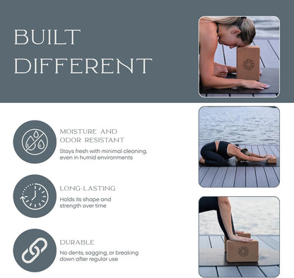 FFLLOOWW Premium Cork Yoga Block – Non-Slip, High-Density Support for Yoga, Pilates, Stretching, Home Workouts & Balance Training