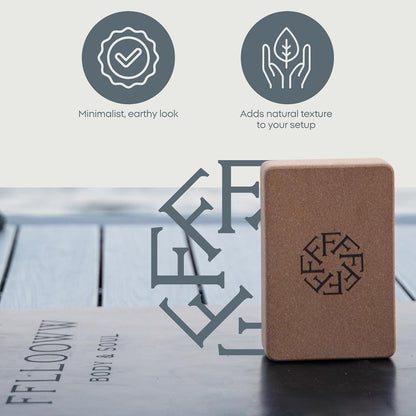 FFLLOOWW Premium Cork Yoga Block – Non-Slip, High-Density Support for Yoga, Pilates, Stretching, Home Workouts & Balance Training