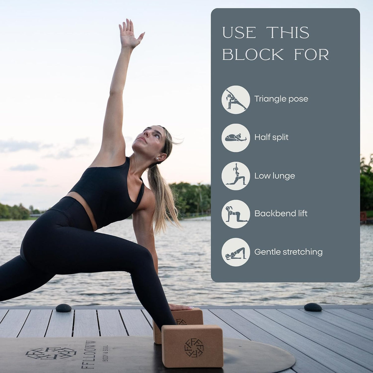 FFLLOOWW Premium Cork Yoga Block – Non-Slip, High-Density Support for Yoga, Pilates, Stretching, Home Workouts & Balance Training