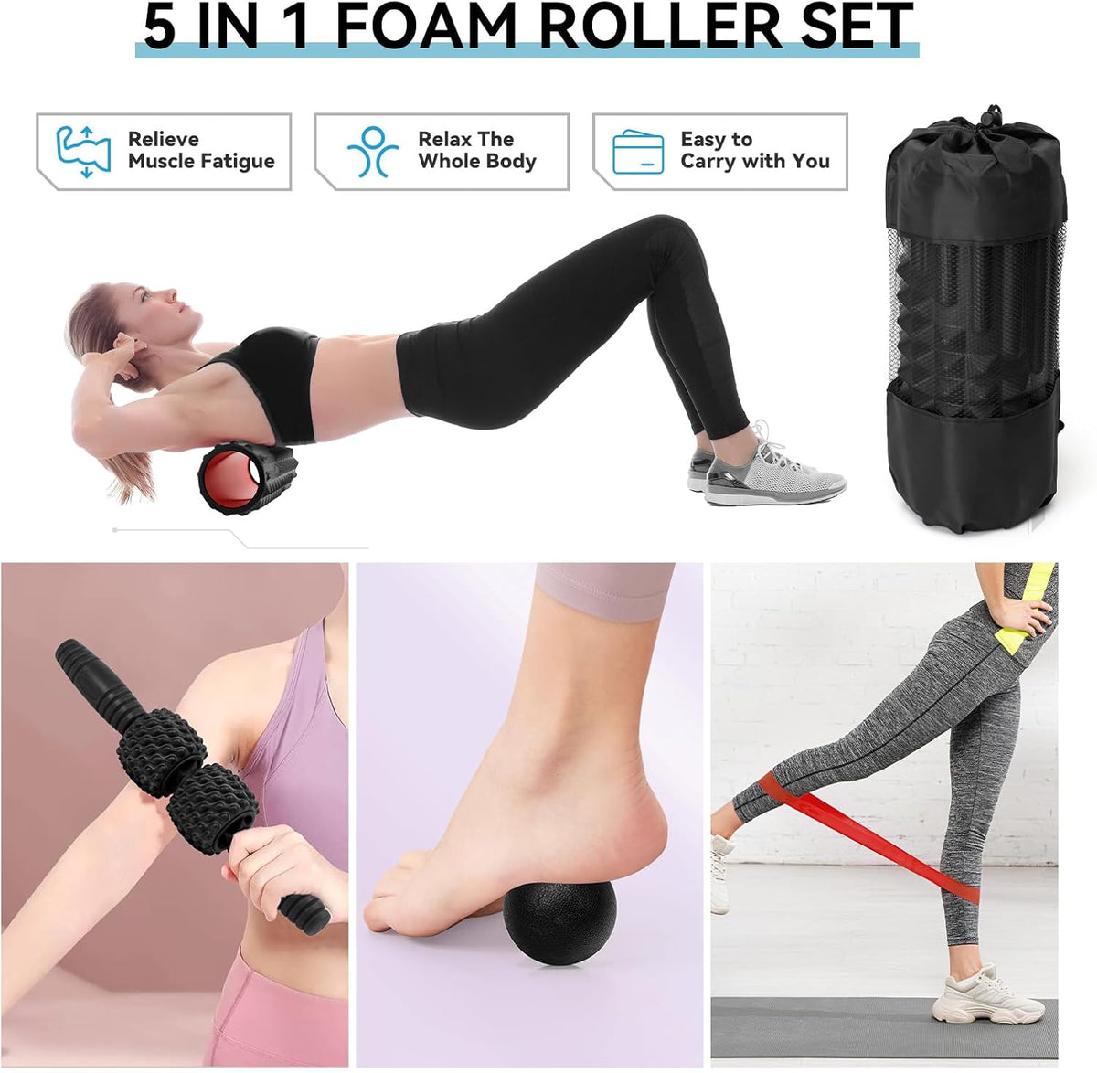 5 in 1 Foam Roller Set, High Density Patented Exercise Roller