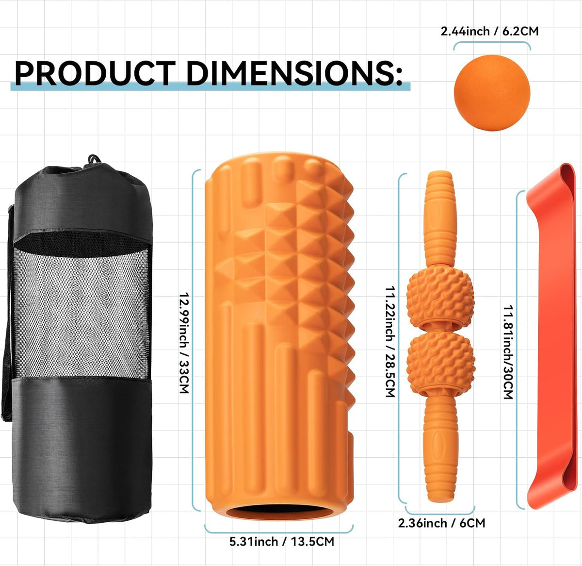 5 in 1 Foam Roller Set, High Density Patented Exercise Roller