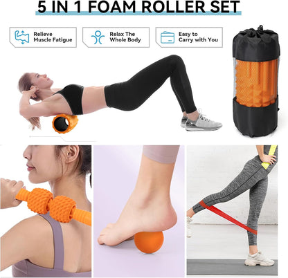 5 in 1 Foam Roller Set, High Density Patented Exercise Roller